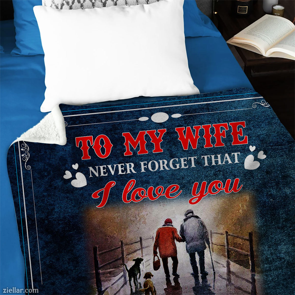 To My Wife Quilt Blanket, Fleece Blanket Romantic Pier Scene Gift with Blue Night Sky, Personalized