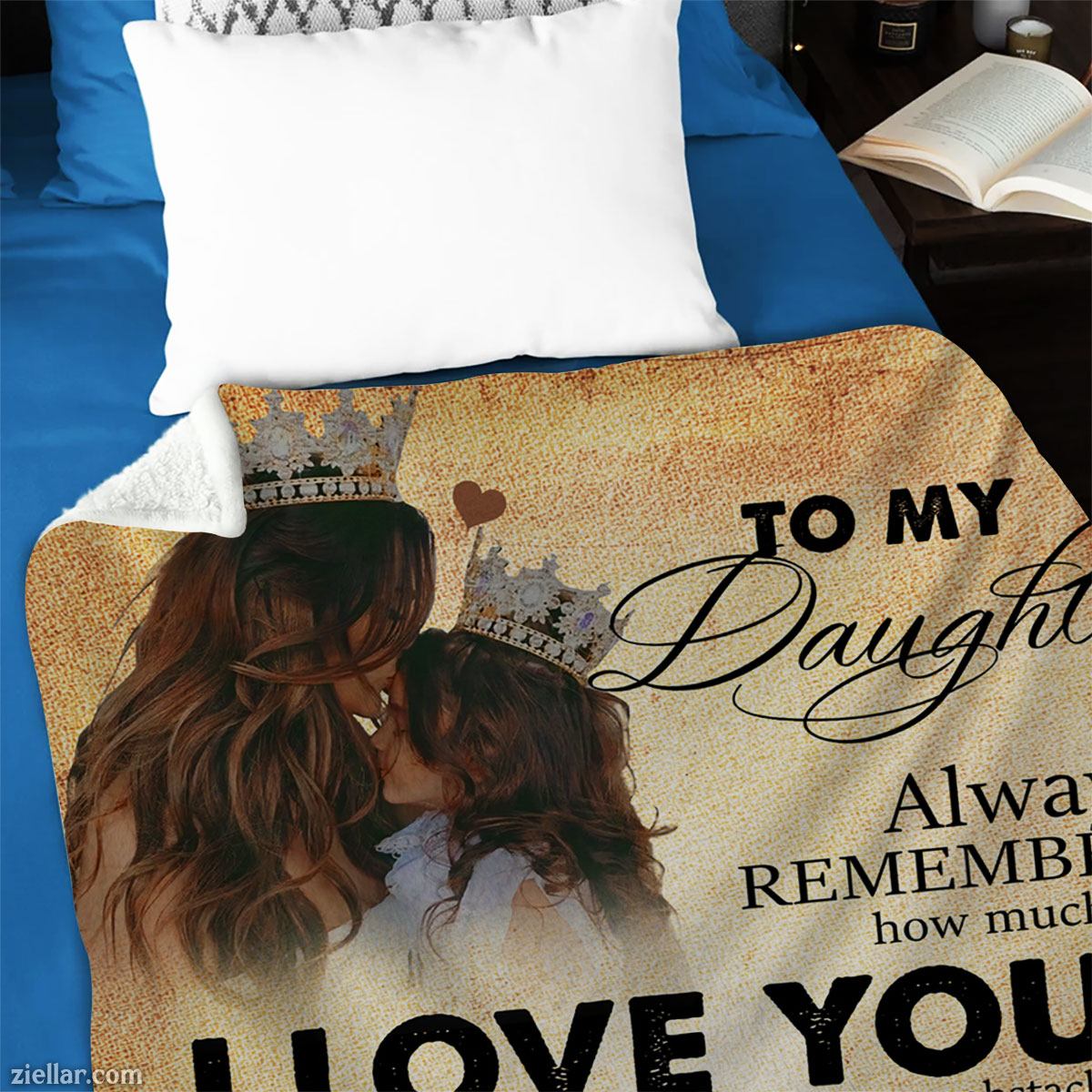 To My Daughter Quilt Blanket, Fleece Blanket Gift with Horse and Lion Design, Custome Name