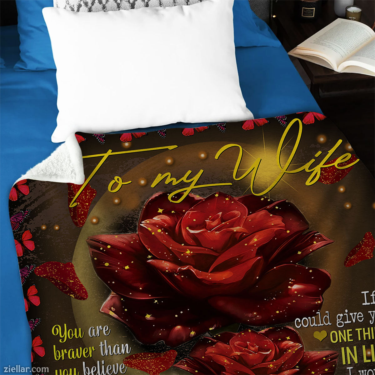 To My Wife Quilt Blanket, Fleece Blanket Red Rose Romantic Gift for Her, Personalized