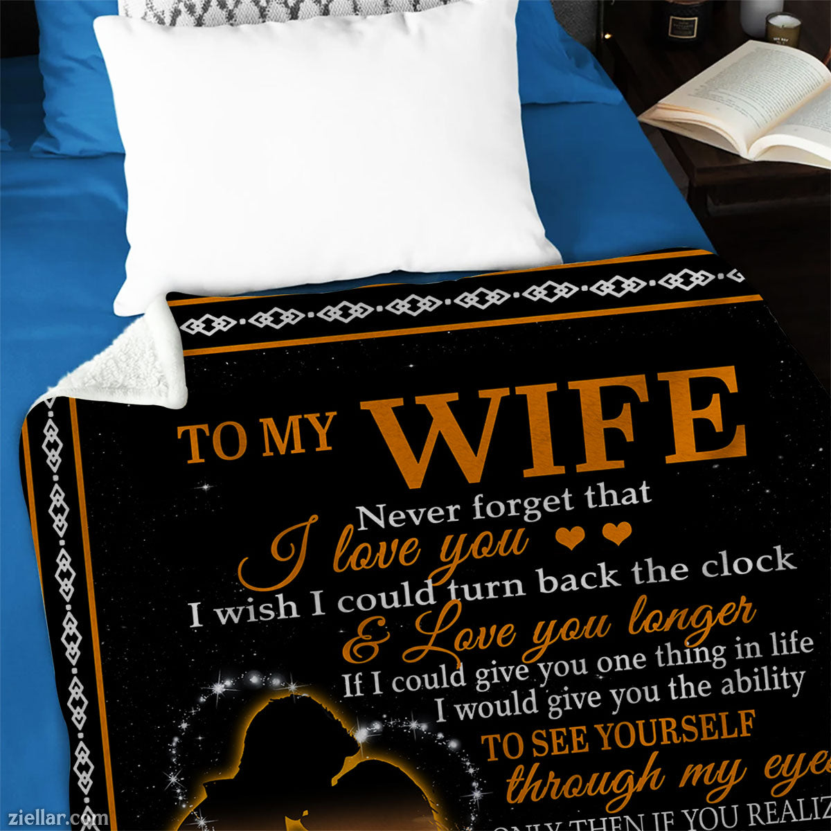 To My Wife Quilt Blanket, Fleece Blanket Silhouette Couple Gift for Loving Wife