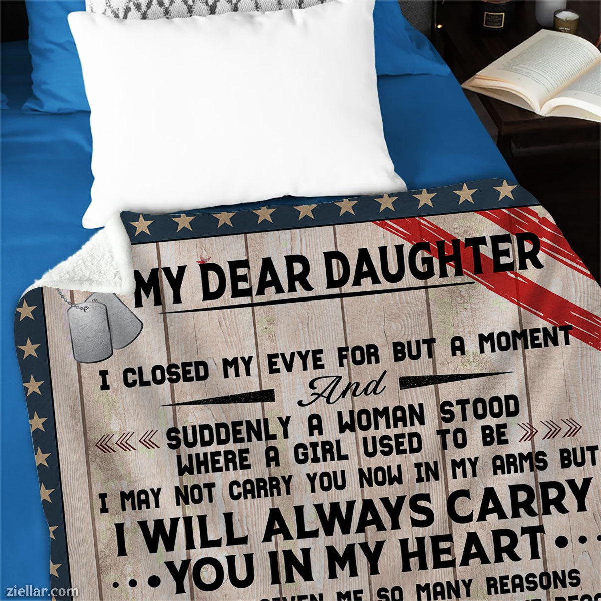 To My Daughter Quilt Blanket, Fleece Blanket Patriotic Gift from Dad with American Flag