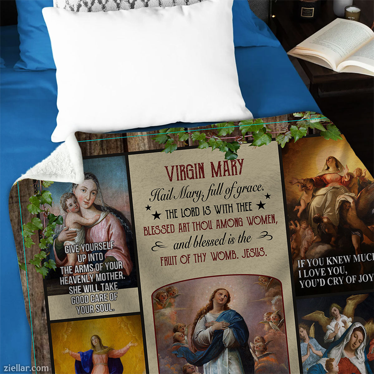 Christian Quilt Blanket, Fleece Blanket with Bible Verses and Inspirational Art Panels