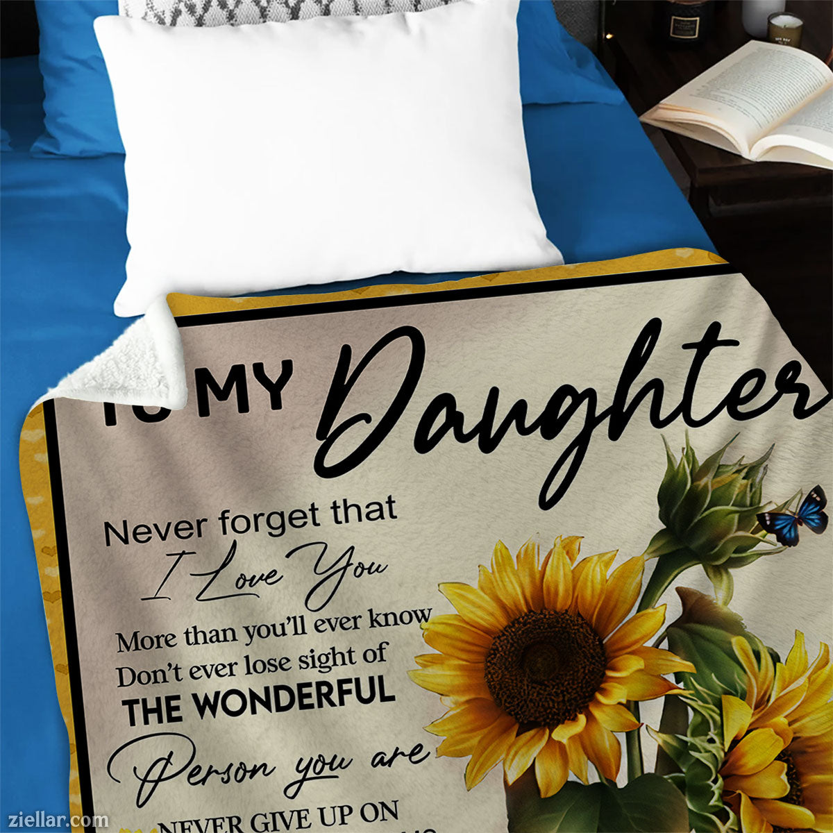 To My Daughter Quilt Blanket, Fleece Blanket Gift with Sunflowers and Heartfelt Message