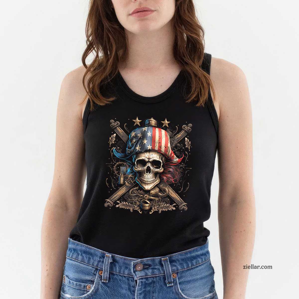 Pirate 4th of July American Flag USA America Funny Tank Top Shirt, Patriotic Independence Day Gift