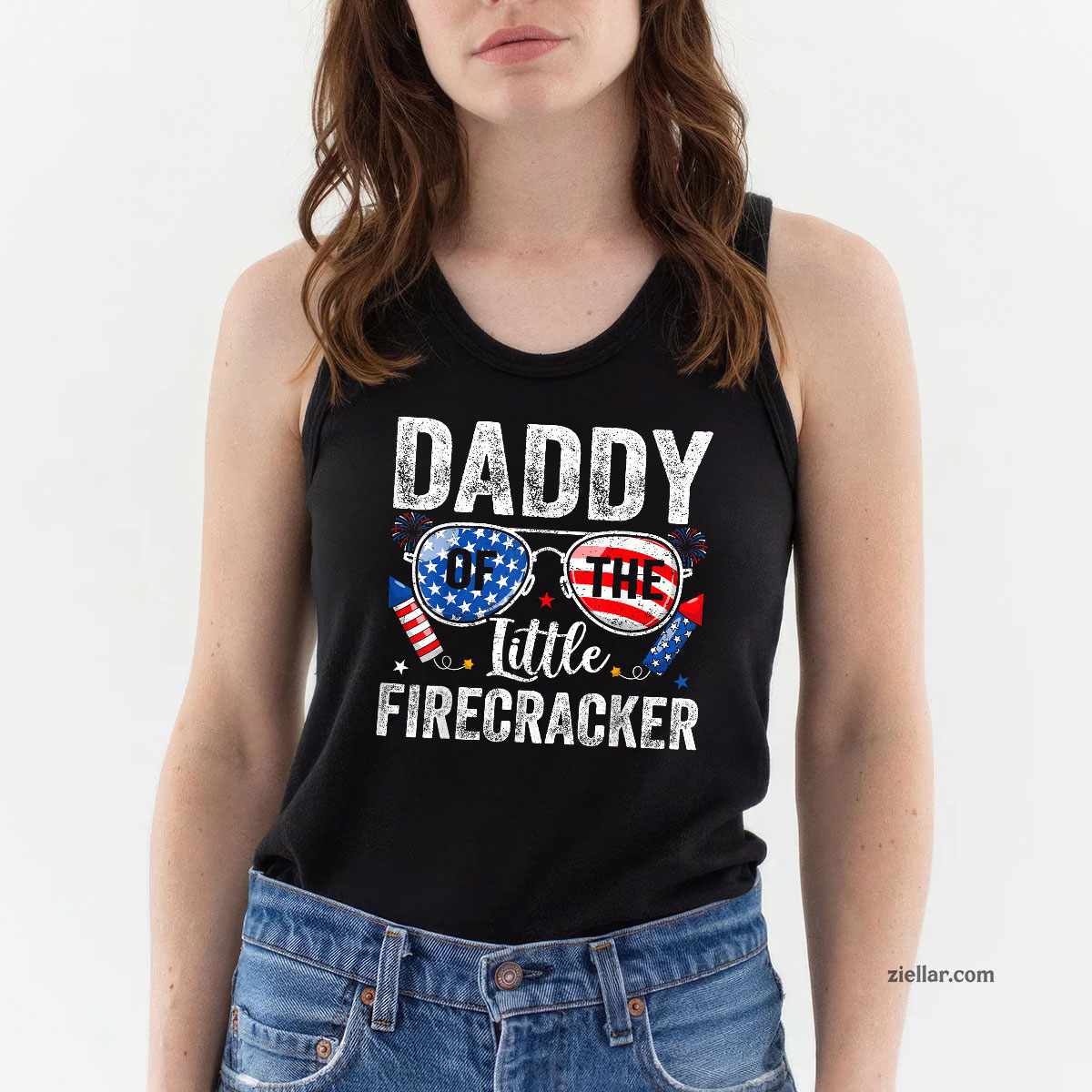4th of July Birthday Dad Daddy Of The Little Firecracker Tank Top Shirt Tee Gift