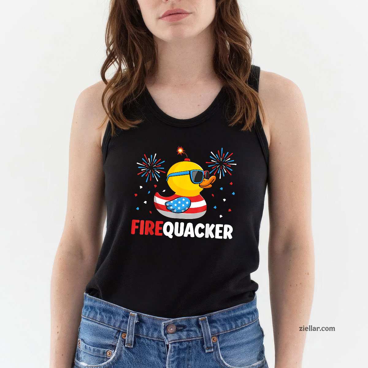 4th of July Duck Firequacker Patriotic Fourth of July Funny Tank Top Shirt Tee for Men Women Unisex