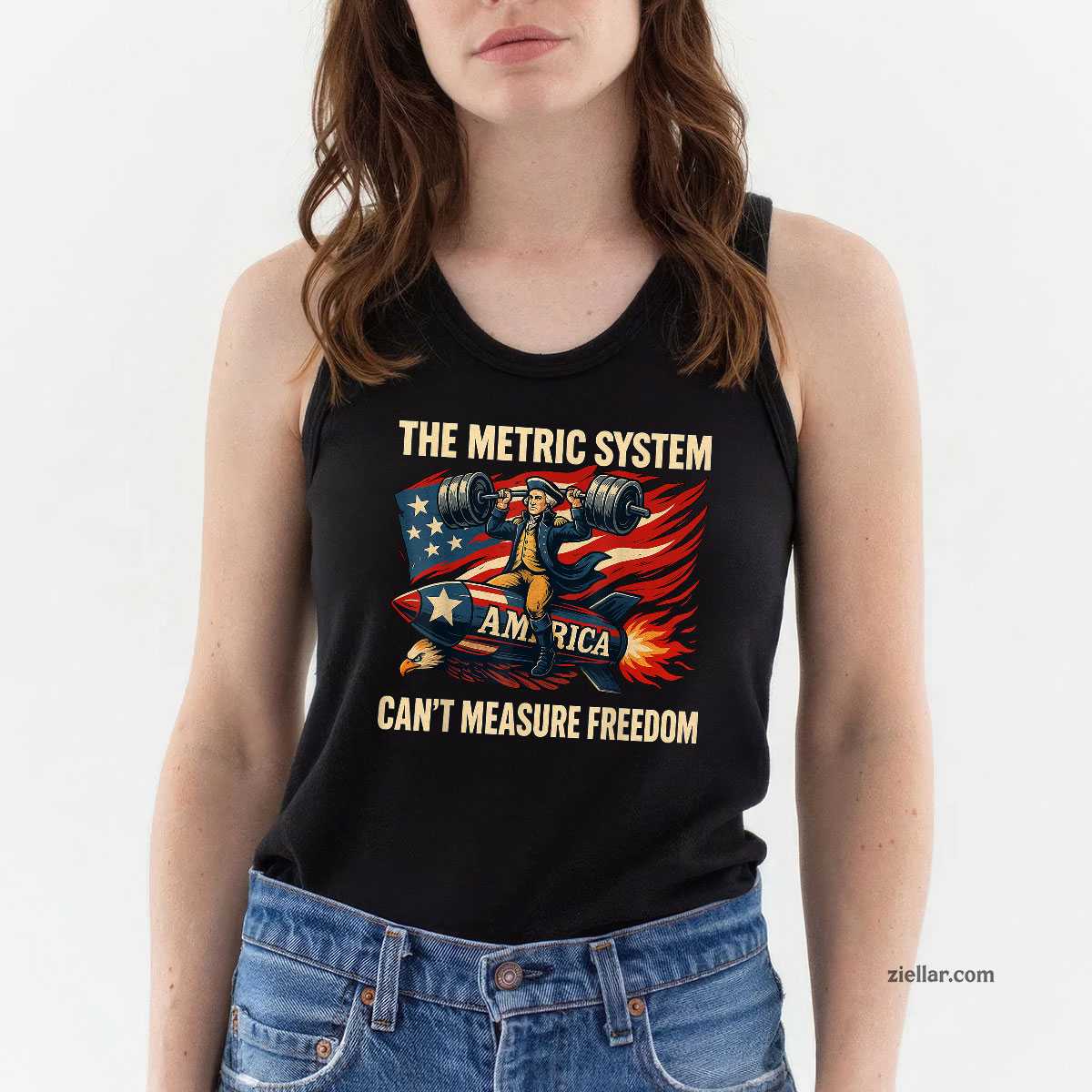The Metric System Can't Measure Freedom Funny 4th of July Tank Top Shirt Tee for Men Women Unisex