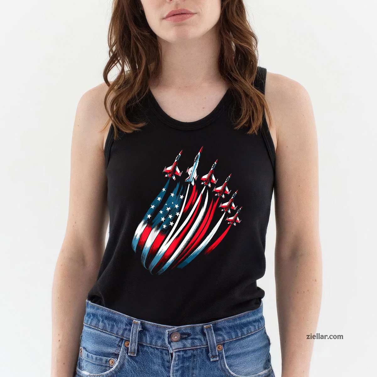 Patriotic USA Flag Fighter Jets 4th of July Tank Top Shirt Tee for Men Women Unisex