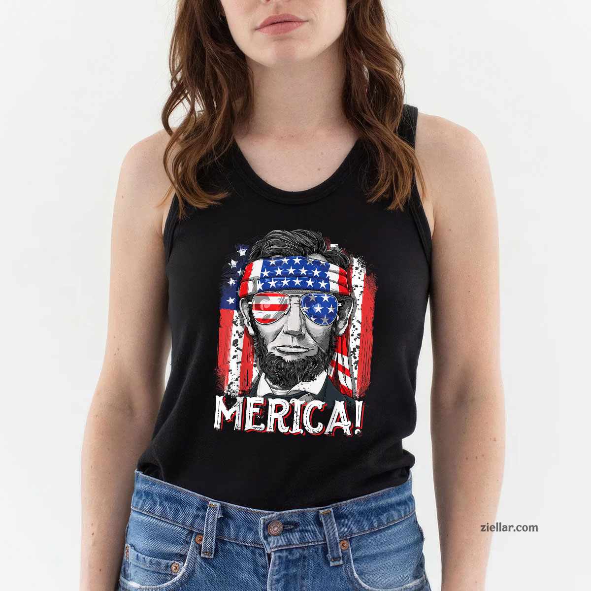Lincoln 4th Of July Merica Abe Men Women American Flag Tank Top Shirt Tee