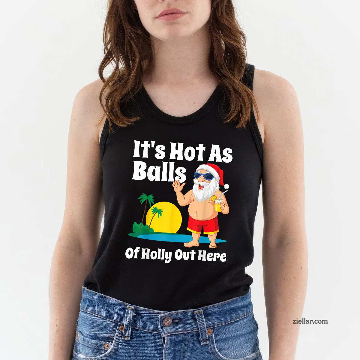 Funny Christmas In July Hot As Balls Santa Summer Party Gift Tank Top Shirt Funny Christmas in July Tee and Tank Top Shirt for Men Women Adults
