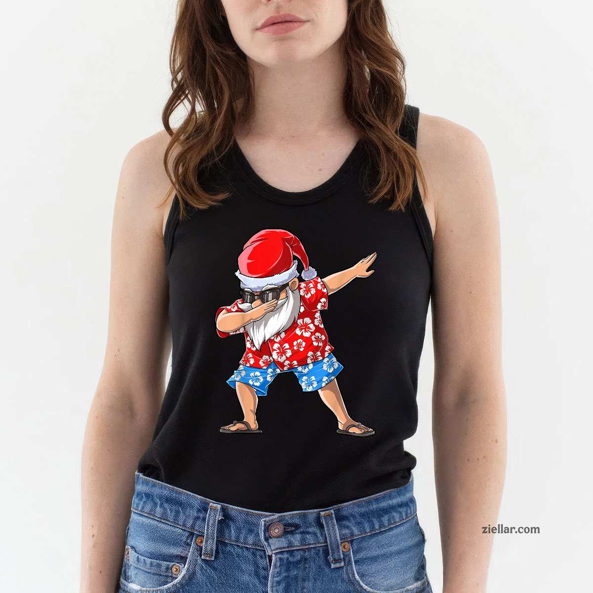 Dabbing Santa Christmas in July Men Hawaiian Xmas Dab Tank Top Shirt Funny Christmas in July Tee and Tank Top Shirt for Men Women Adults
