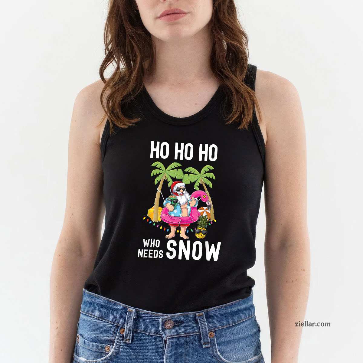 Christmas Palm Tree Santa Surfing Summer Beach Vacation Tank Top Shirt Funny Christmas in July Tee and Tank Top Shirt for Men Women Adults
