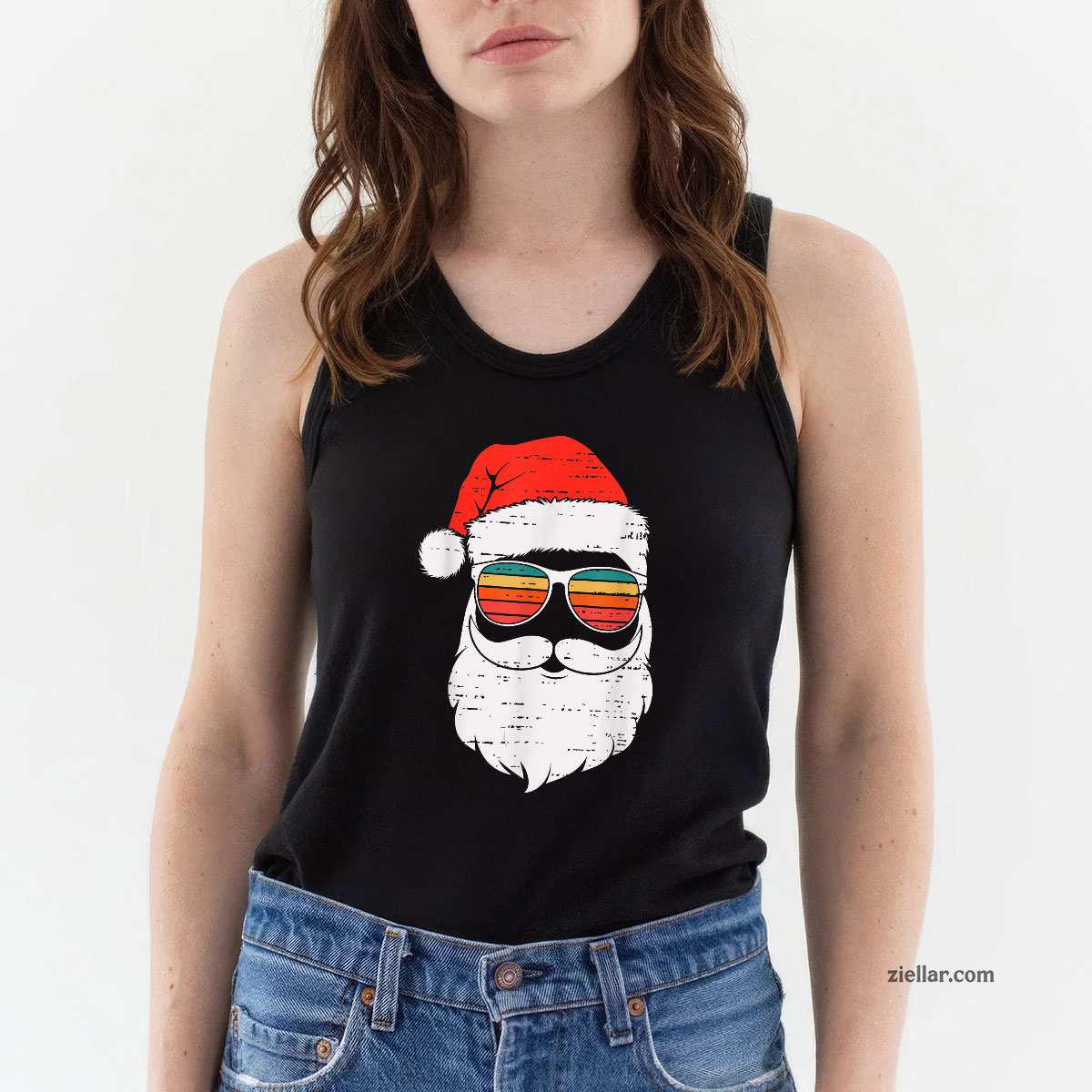 Retro Santa Face Sunglassed Christmas In July Summer Xmas Tank Top Shirt Funny Christmas in July Tee and Tank Top Shirt for Men Women Adults