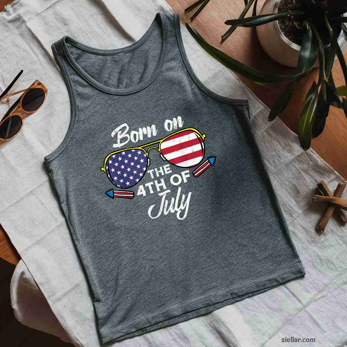 Born On The 4th Of July Sunglasses Fourth Birthday Patriot Tank Top Shirt