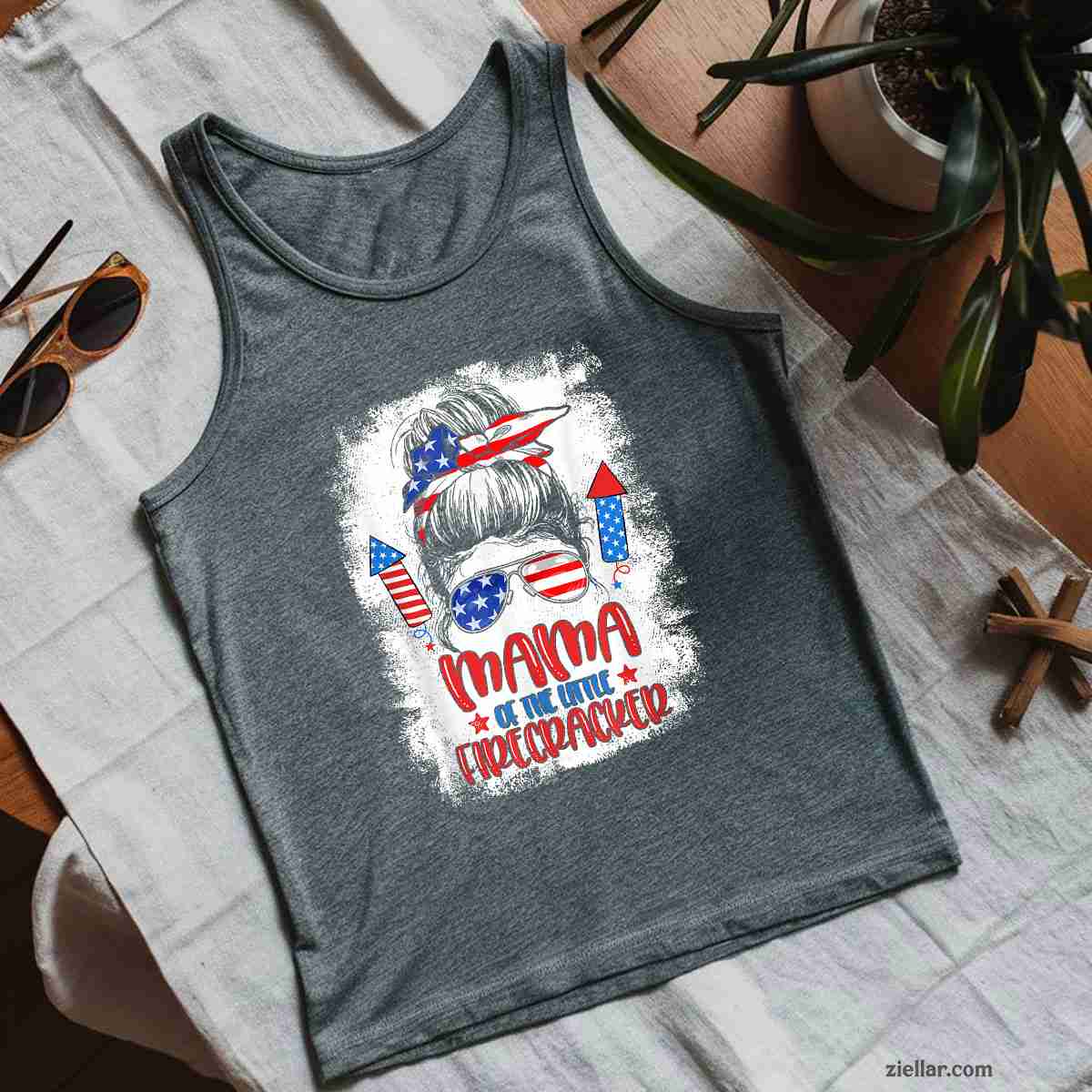 Mama Of The Little Firecracker 4th of July Birthday For Mom Tank Top Shirt