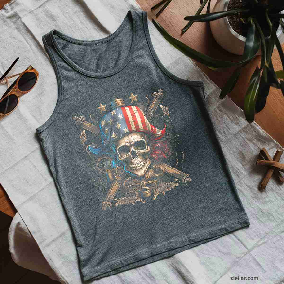 Pirate 4th of July American Flag USA America Funny Tank Top Shirt, Patriotic Independence Day Gift