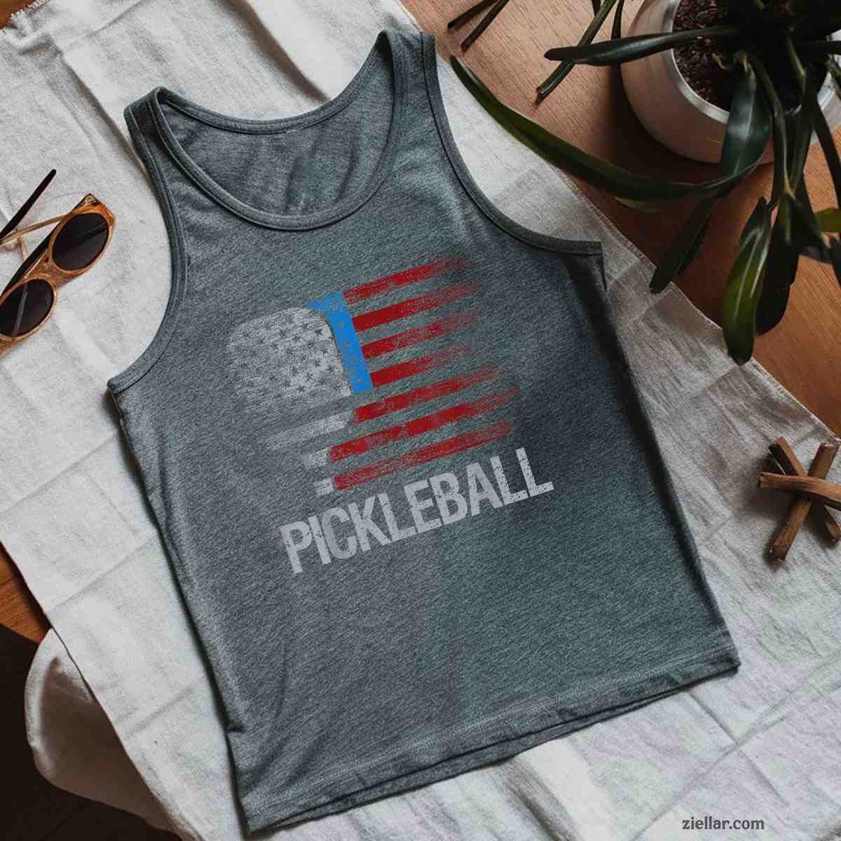 US Flag Pickleball Player Paddleball Lover Tank Top Shirt, Patriotic USA Independence Day Gift