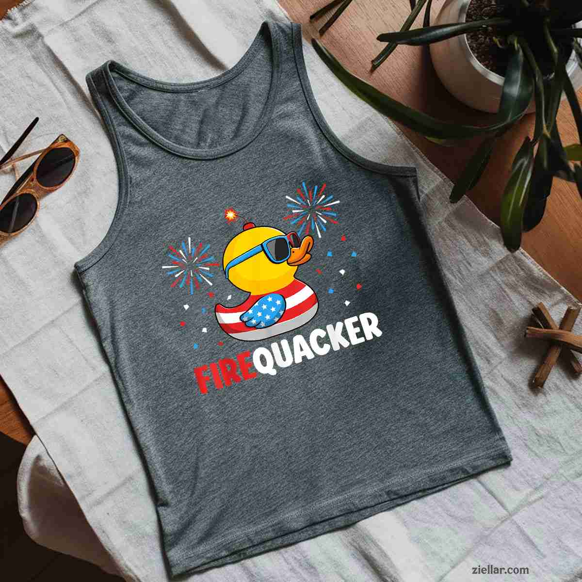 4th of July Duck Firequacker Patriotic Fourth of July Funny Tank Top Shirt Tee for Men Women Unisex
