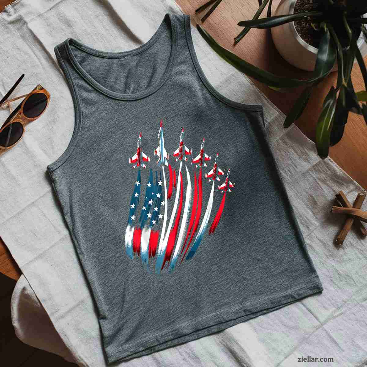 Patriotic USA Flag Fighter Jets 4th of July Tank Top Shirt Tee for Men Women Unisex