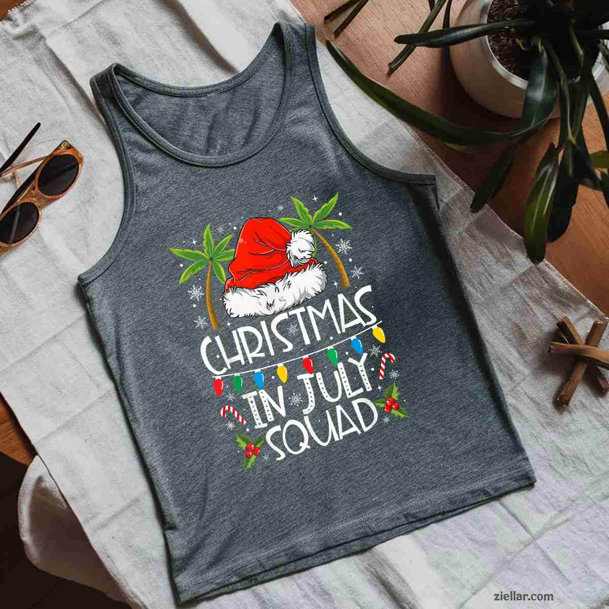 Christmas In July Squad Funny Summer Xmas Men Women Tank Top Shirt Funny Christmas in July Tee and Tank Top Shirt for Men Women Adults