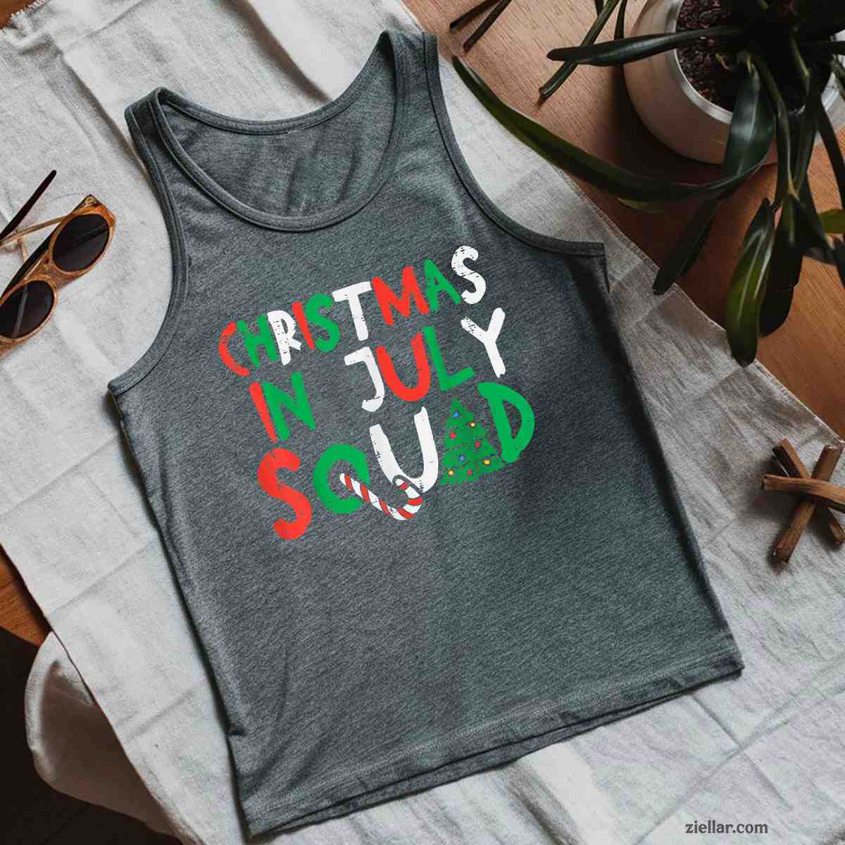 Christmas In July Squad Funny Summer Xmas Men Women Tank Top Shirt Funny Christmas in July Tee and Tank Top Shirt for Men Women Adults Tee Gift