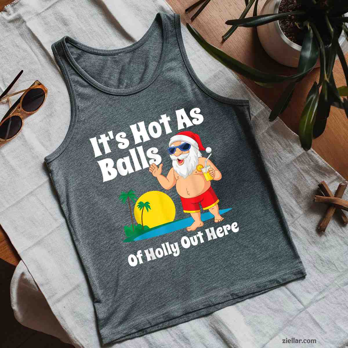 Funny Christmas In July Hot As Balls Santa Summer Party Gift Tank Top Shirt Funny Christmas in July Tee and Tank Top Shirt for Men Women Adults