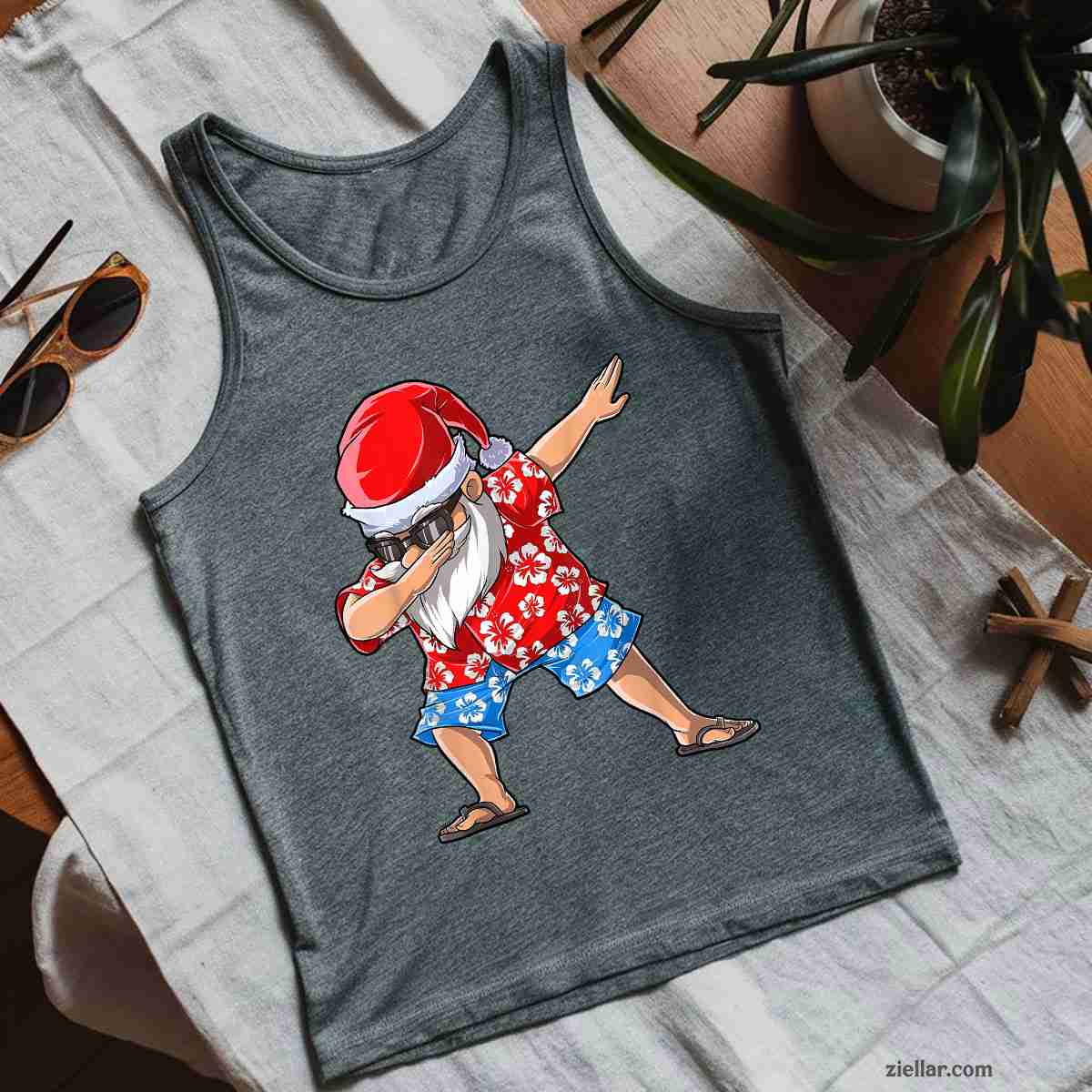 Dabbing Santa Christmas in July Men Hawaiian Xmas Dab Tank Top Shirt Funny Christmas in July Tee and Tank Top Shirt for Men Women Adults