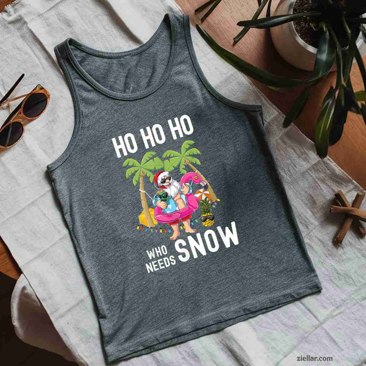 Christmas Palm Tree Santa Surfing Summer Beach Vacation Tank Top Shirt Funny Christmas in July Tee and Tank Top Shirt for Men Women Adults