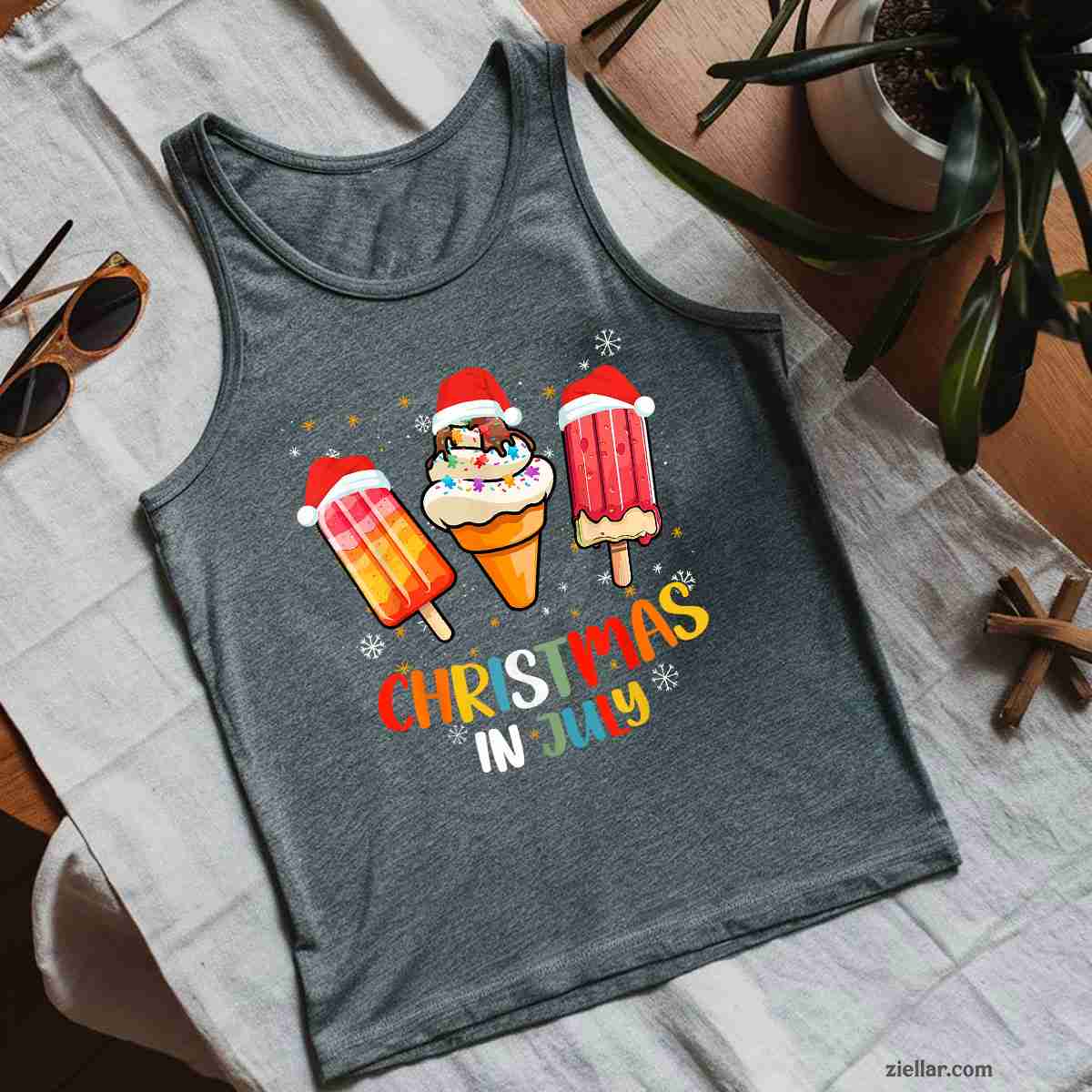Christmas In July Popsicles Ice Cream Women Men Tank Top Shirt Funny Christmas in July Tee and Tank Top Shirt for Men Women Adults