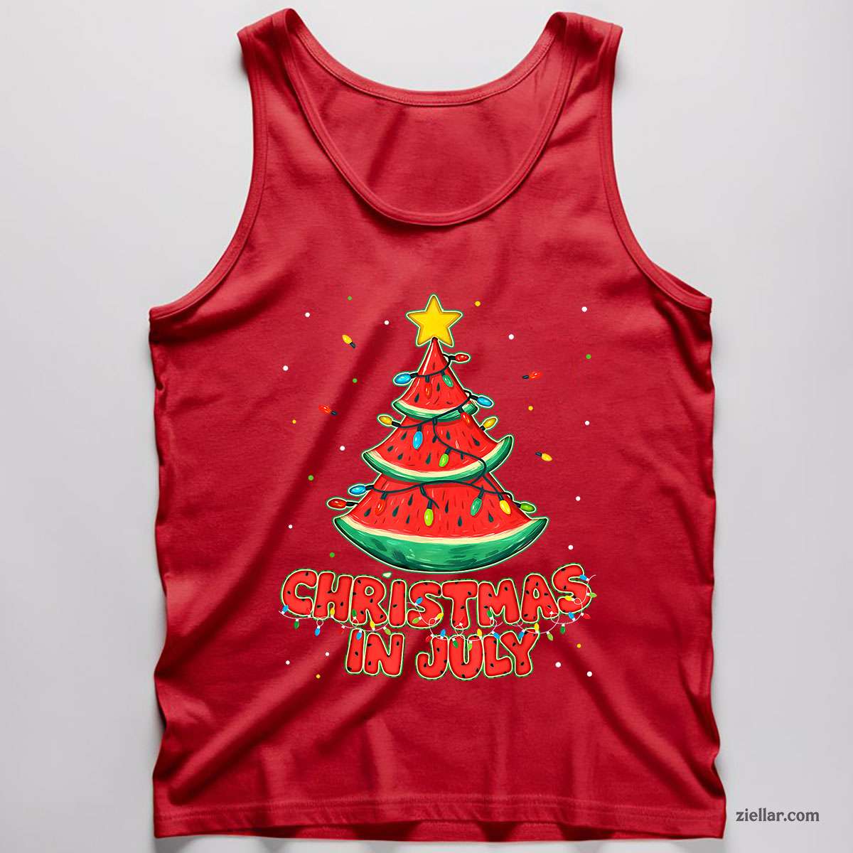 Christmas In July Watermelon Tree Beach Summer Hawaii Tees Tank Top Shirt Funny Christmas in July Tee and Tank Top Shirt for Men Women Adults