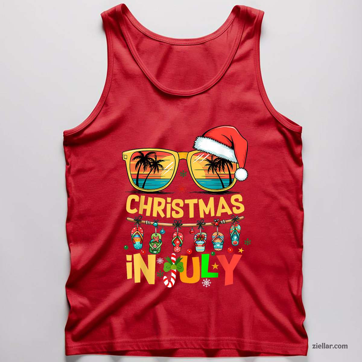Santa Claus Sunglasses Beach Christmas In July Men Women Tank Top Shirt Funny Christmas in July Tee and Tank Top Shirt for Men Women Adults Perfect Gift