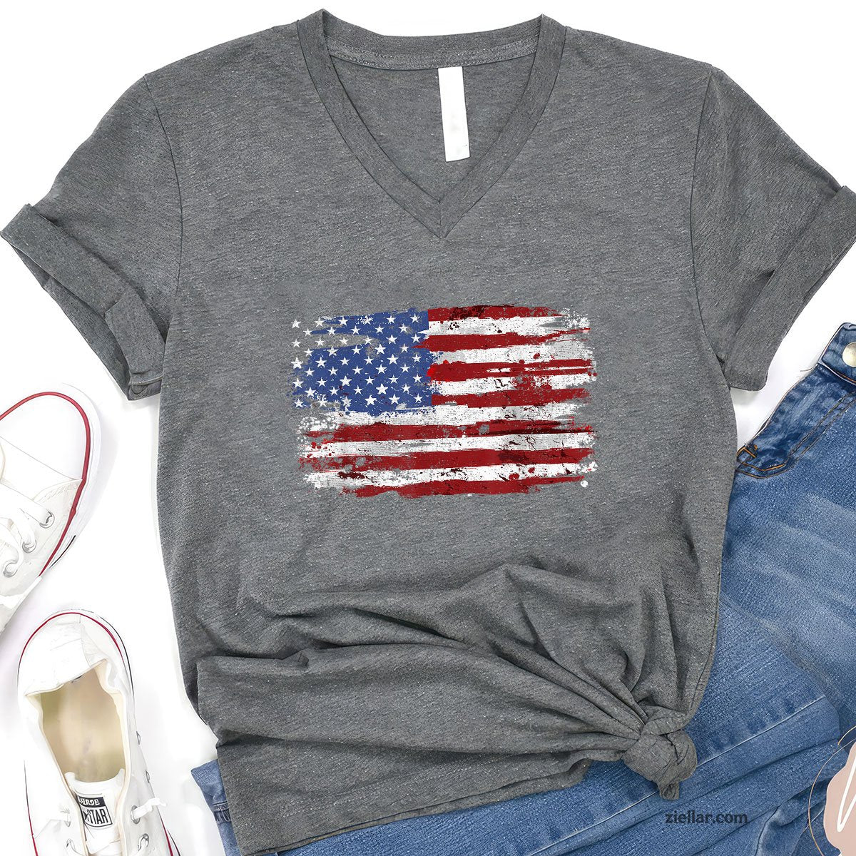 American Flag USA United States of America US 4th July V-Neck Shirt