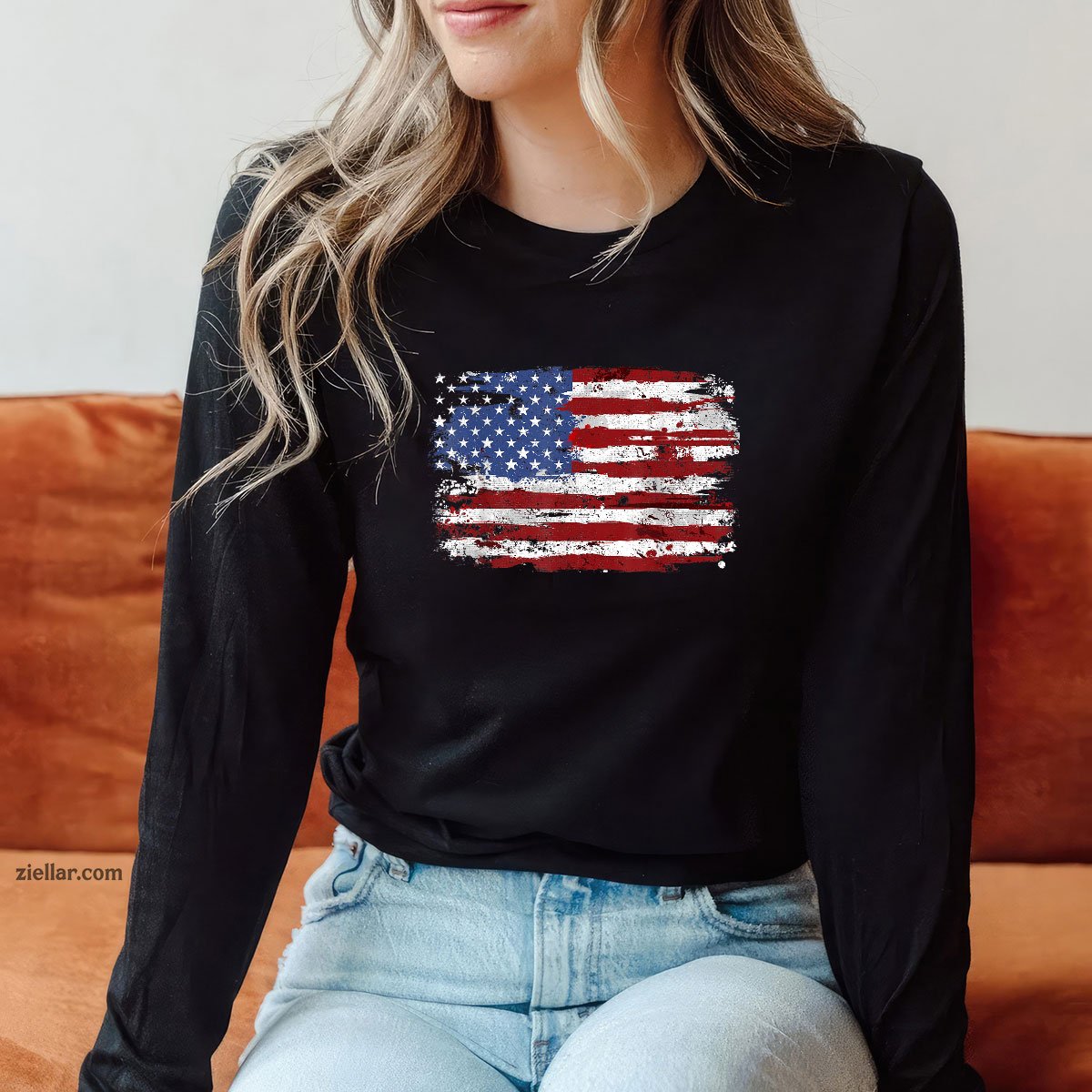 American Flag USA United States of America US 4th July Long Sleeve Shirt