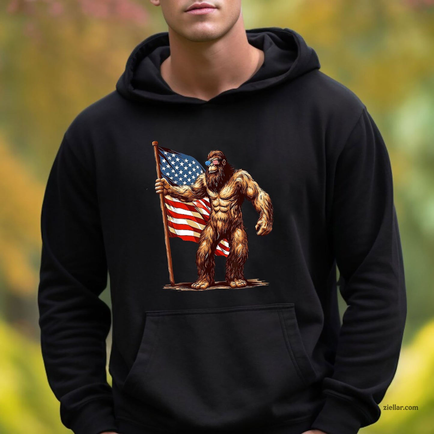 American Flag Bigfoot Sunglasses Patriotic 4th of July USA Hoodie Shirt