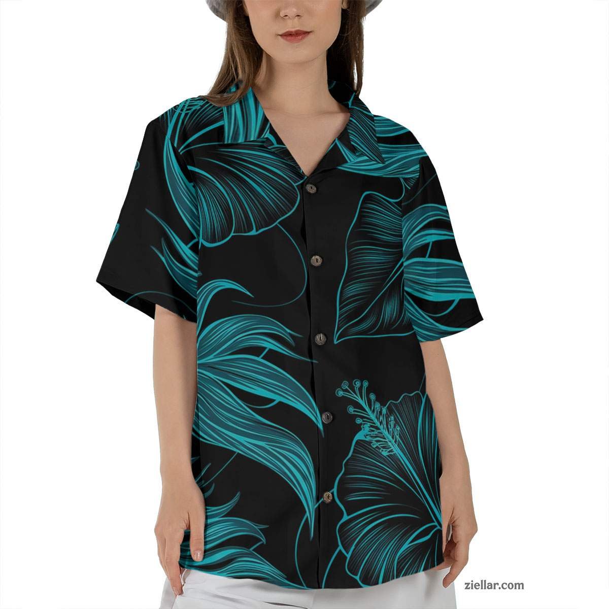Black Floral Bird of Paradise Hawaiian Shirt and Tee, Tropical Beach Outfit