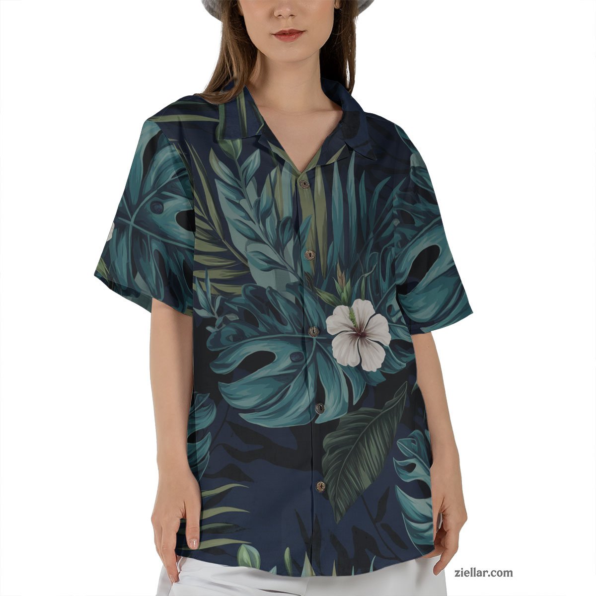 Blue Tropical Leaf and White Hibiscus Seamless Pattern Hawaiian Shirts Gifts – Lightweight and Comfy Summer Style