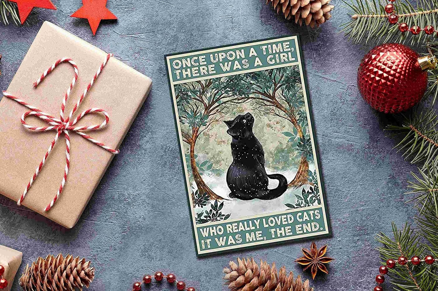 Charming Black Cat Sign - Aluminum Metal Wall Art Gift for Cat Lovers - _Once Upon a Time, There Was a Girl Who Really Loved Cats_ Decor