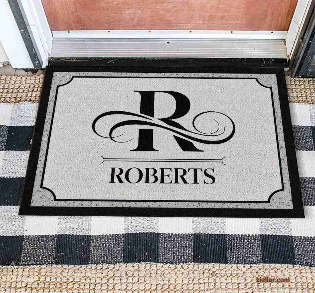 Custom Family Name Doormat - Elegant Monogram Welcome Mat for Home Decor