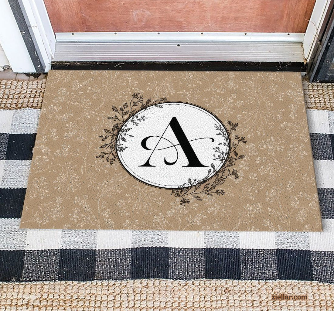 Custom Text Doormat Elegant Initial A Floral Monogram Rug for Home Entryway