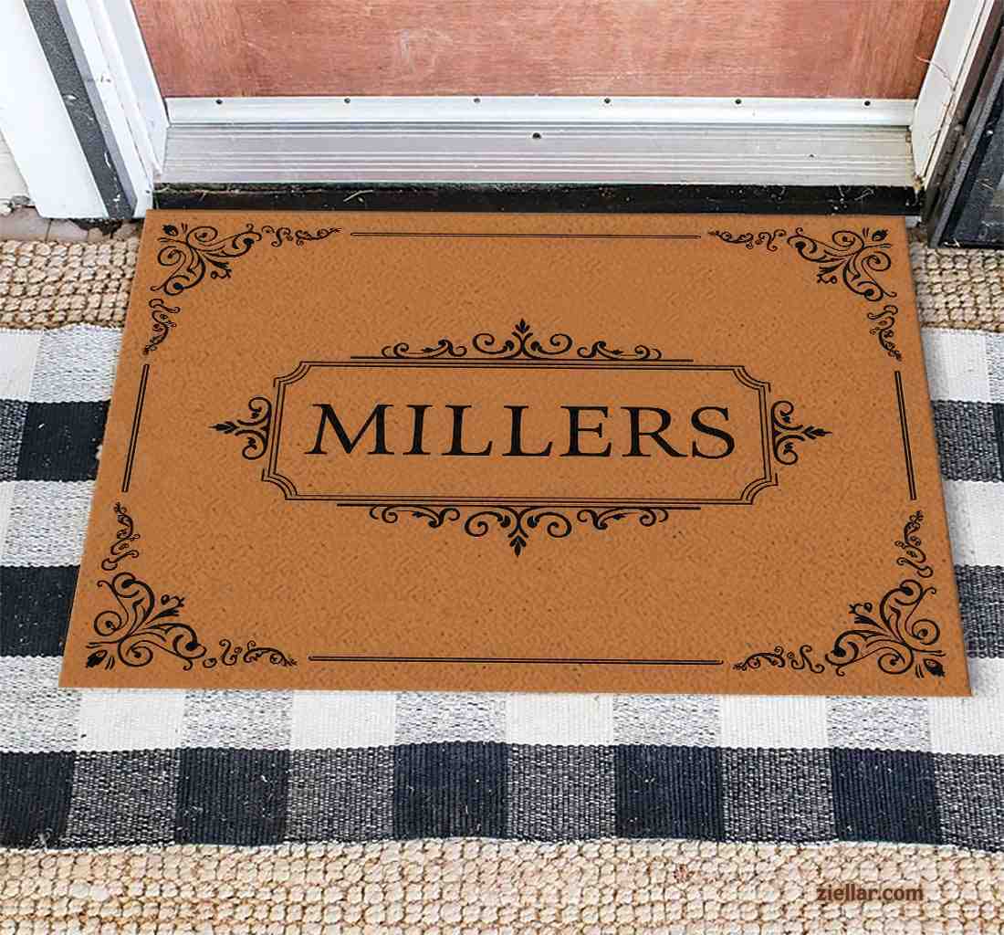 Custom Text_Photo Doormat, Classic Scroll with Elegant Family Name