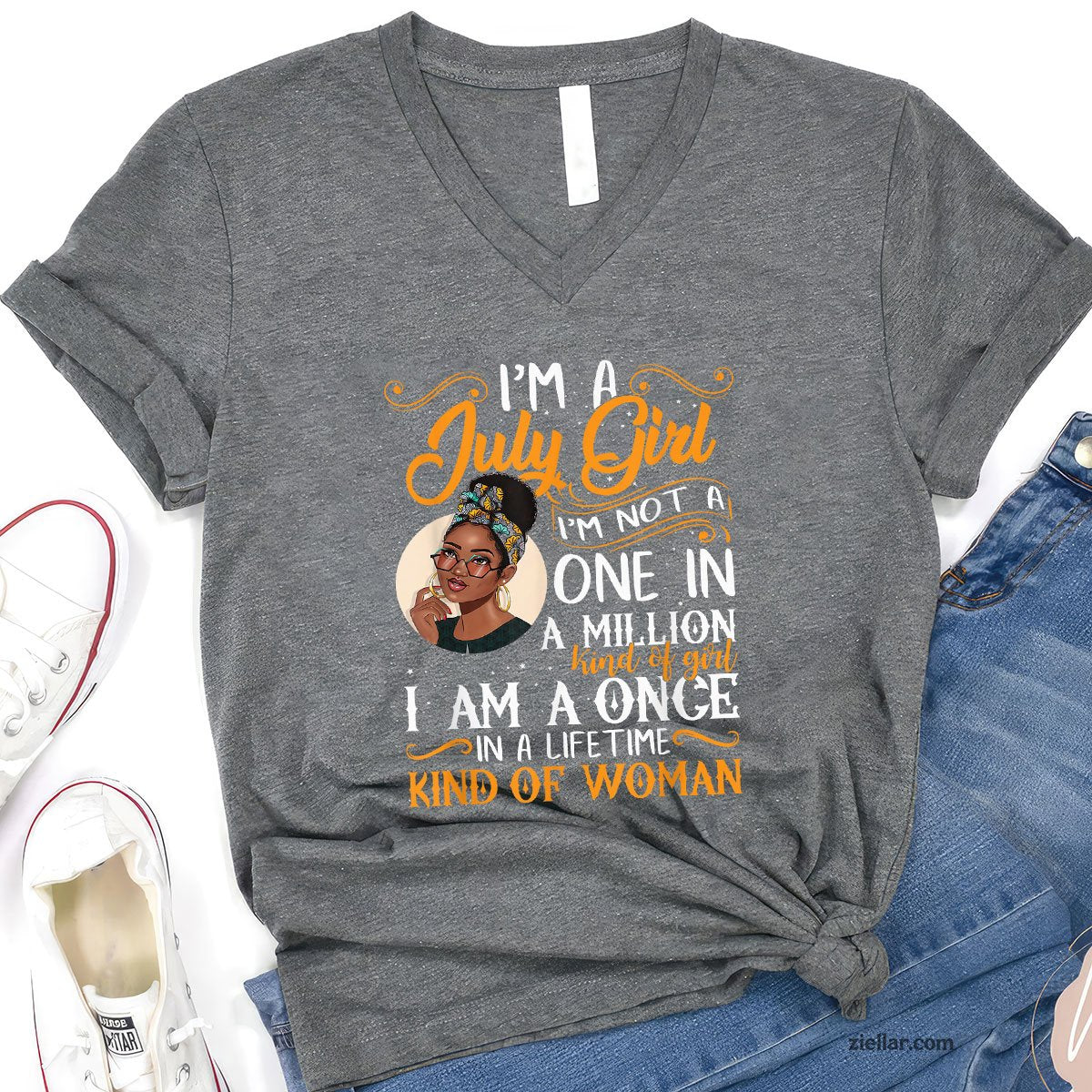 I'm A July Girl Black Women Cancer V-Neck Shirt, Patriotic USA Independence Day Gift