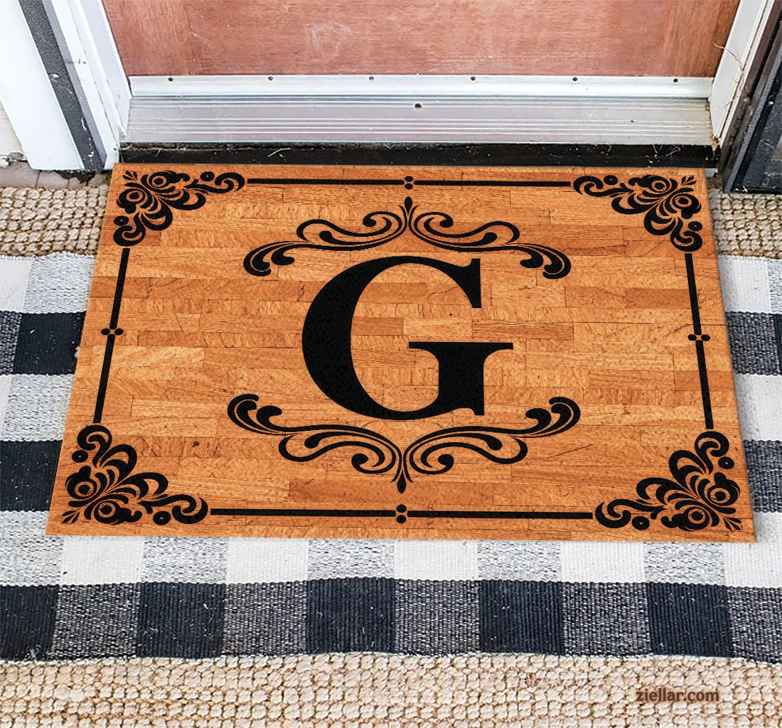 Ornate Letter G Doormat, Decorative Monogram Mat for Stylish Home Entry