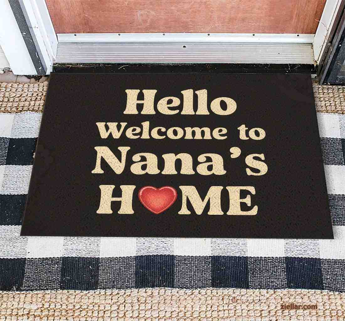 Personalized Doormat for Nana's Home, Black Background with Heart Accent