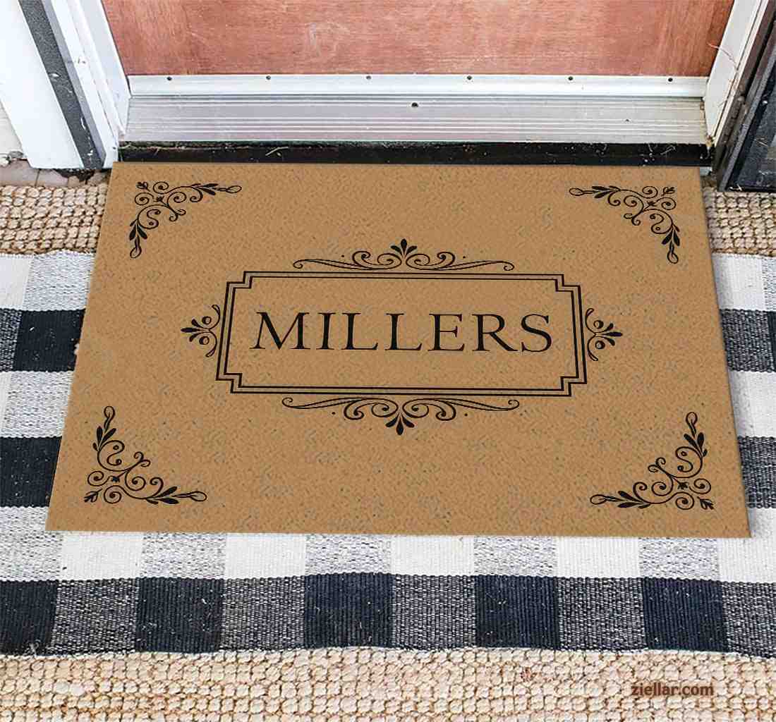 Personalized Family Name Doormat, Elegant Scroll Design Entry Piece