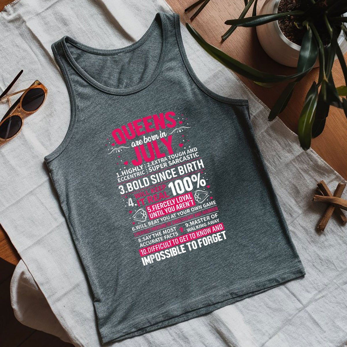 Queens Are Born in July Tank Top Shirt, Patriotic USA Independence Day Gift