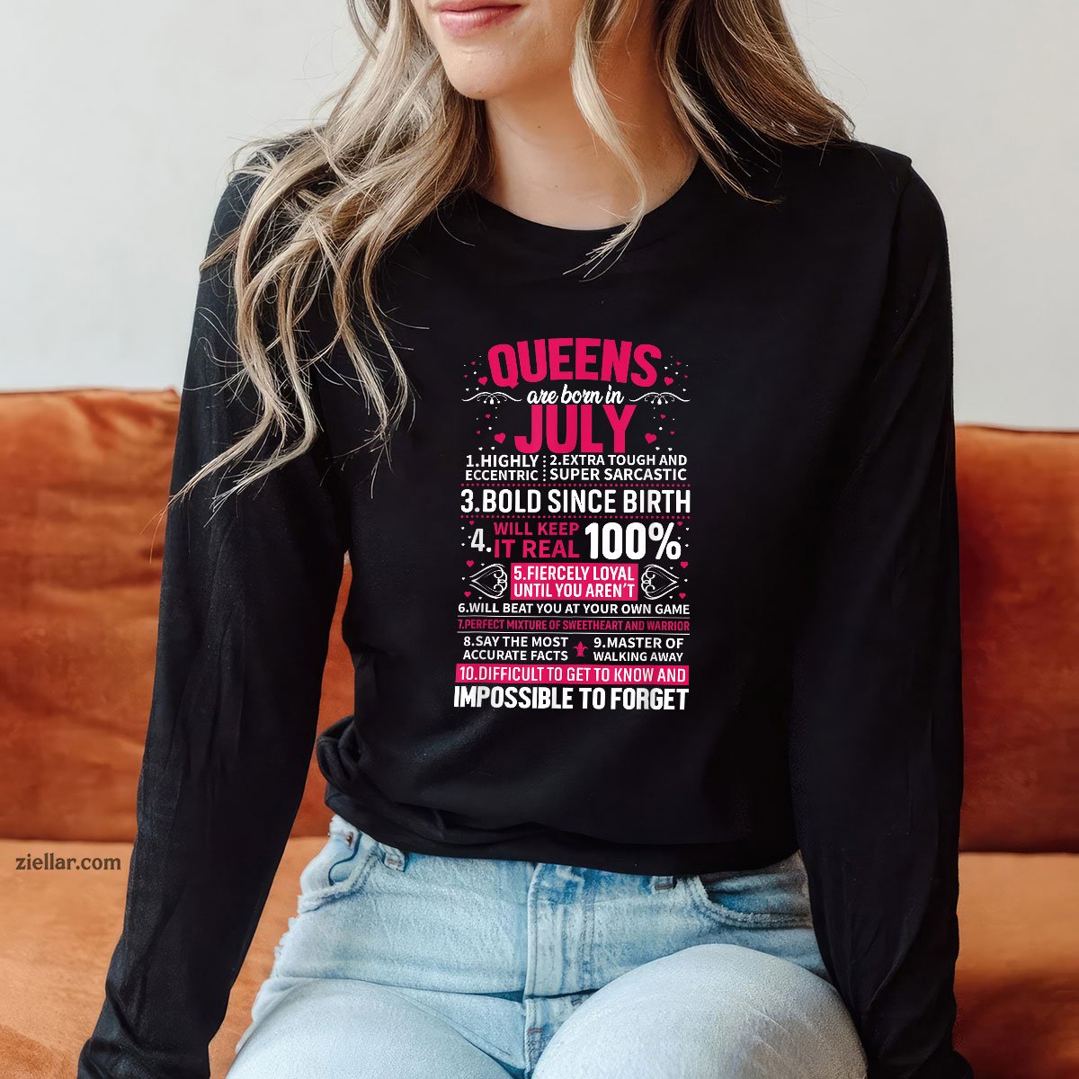 Queens Are Born in July Long Sleeve Shirt, Patriotic USA Independence Day Gift