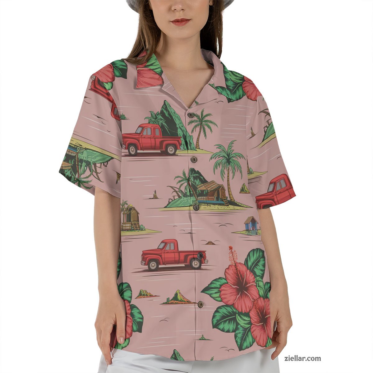 Red Hibiscus Retro Beach Scene Hawaiian Shirts for Men Women Vacation Gifts – Ideal for Poolside or Resort Days