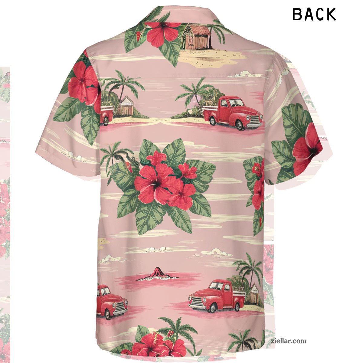 Retro Beach Scene with Red Hibiscus Seamless Pattern Hawaiian Shirts Men Women – Make a Statement This Summer