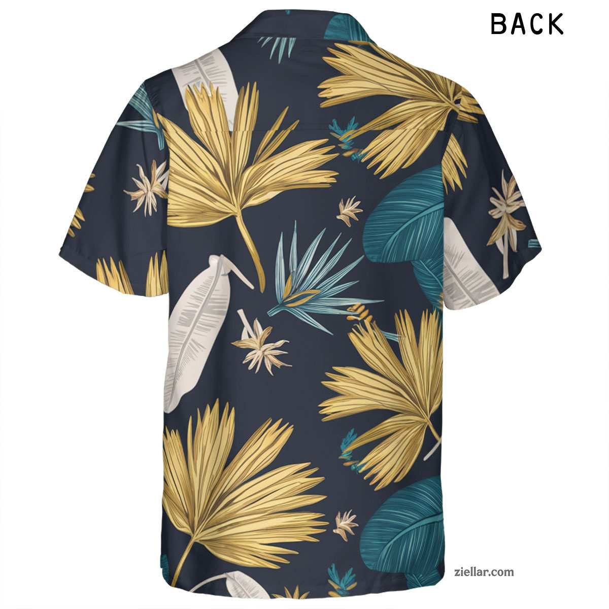 Teal Gold White Leaf Hawaiian Shirt and Tee, Tropical Summer Beach Outfit