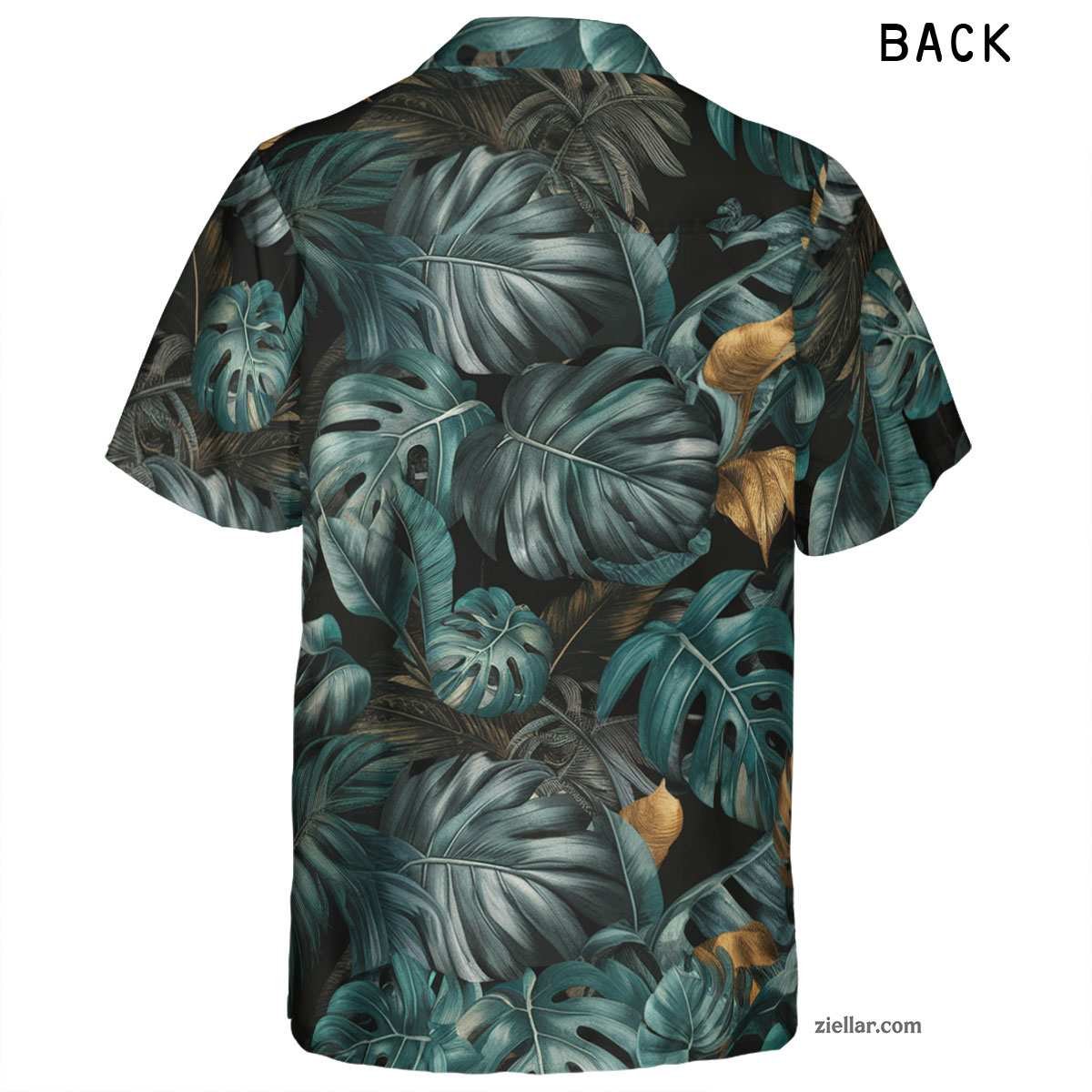 Teal Gold Leaf Print Hawaiian Shirt Tee, Black Summer Beach Outfit Unisex